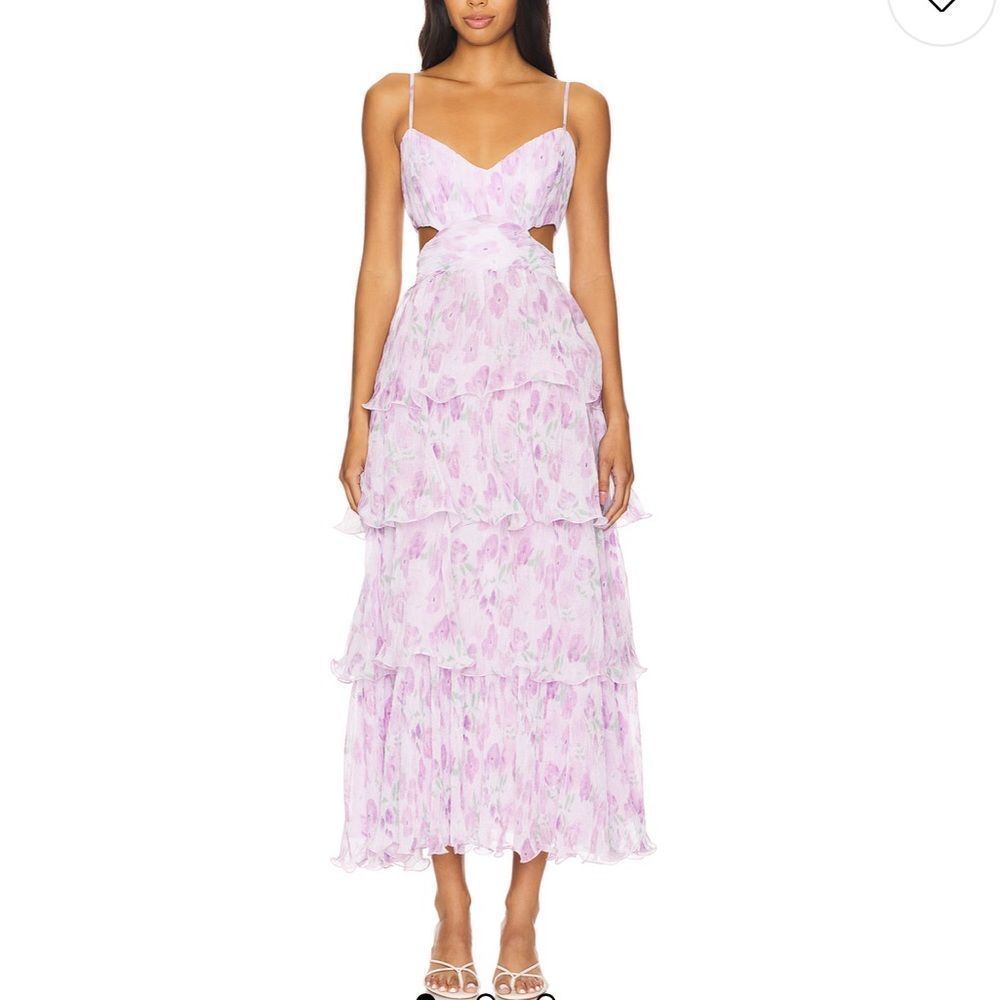 Astr Tiered Pink Floral Midi Dress